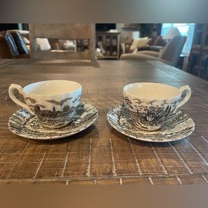 Staffordshire “Royal Mail’ Set of 2 Tea Cups with Matching Saucers
